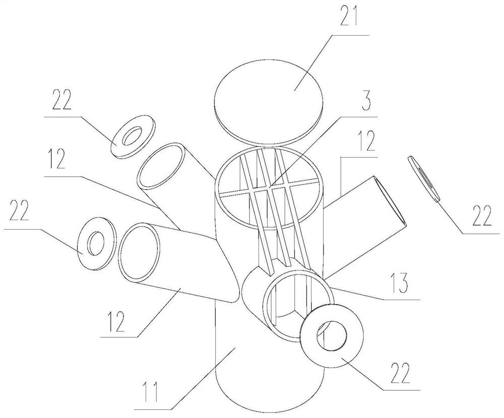 Bifurcated node of steel pipe structure tree column with two-way stiffened plate