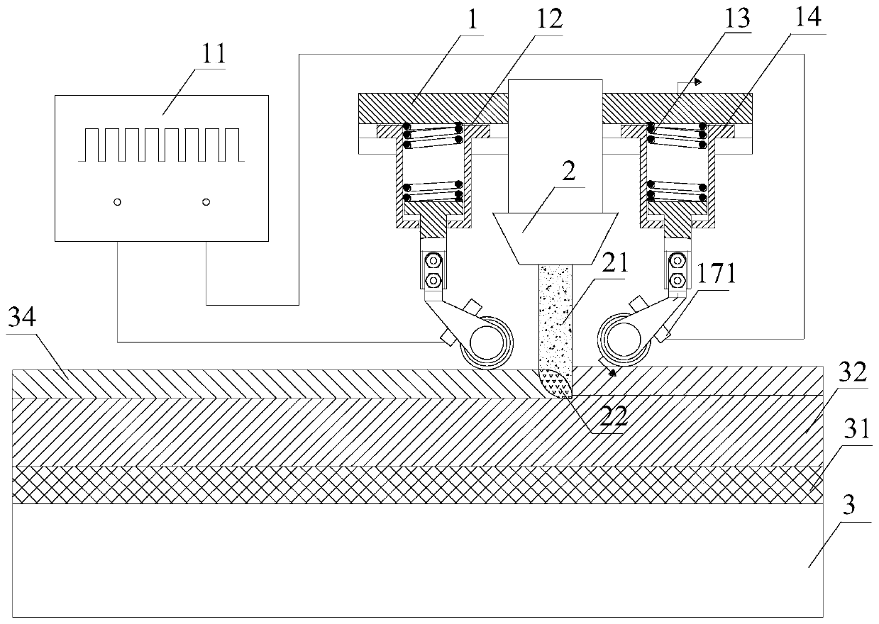 Laser cladding device for self-healing of cracks of cladding layer and processing method of laser cladding device