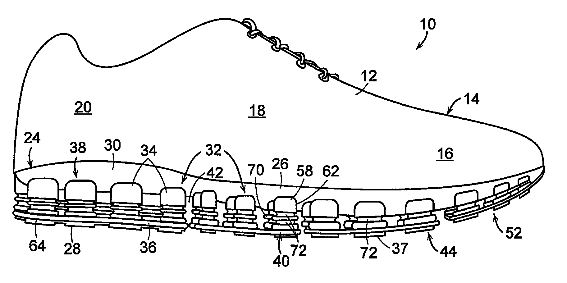 Article of Footwear with Support Assemblies having Elastomeric Support Columns