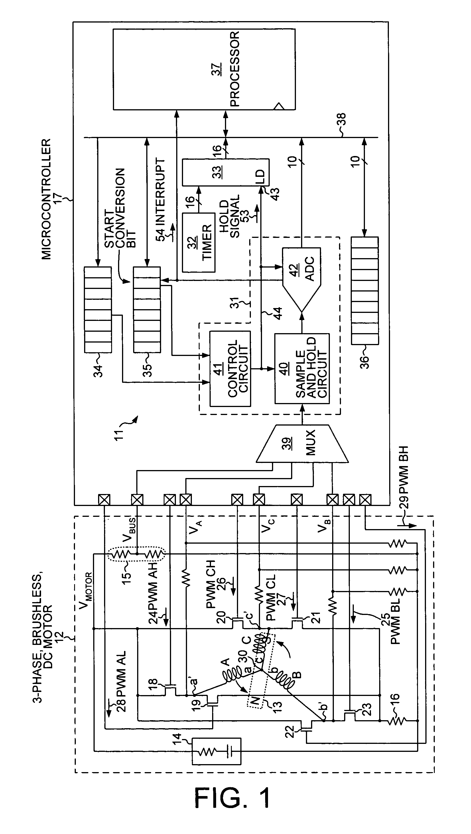 Sample and hold time stamp for sensing zero crossing of back electromotive force in 3-phase brushless DC motors
