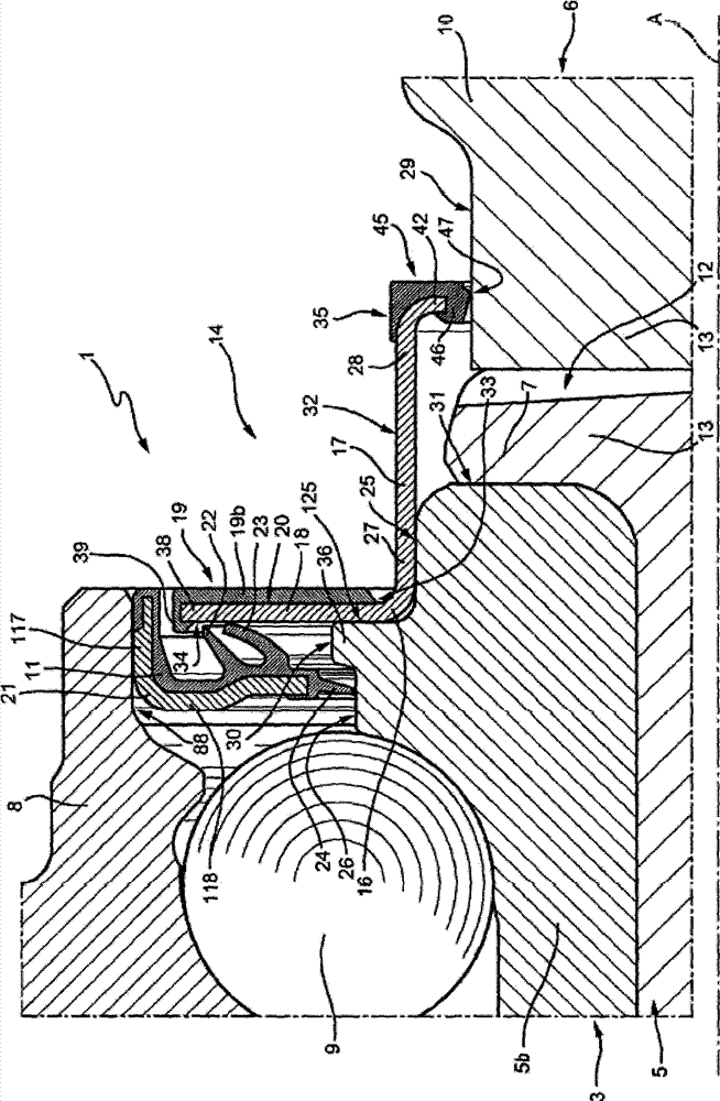 Arrangement of a wheel hub connected to a constant velocity joint provided with a seal device