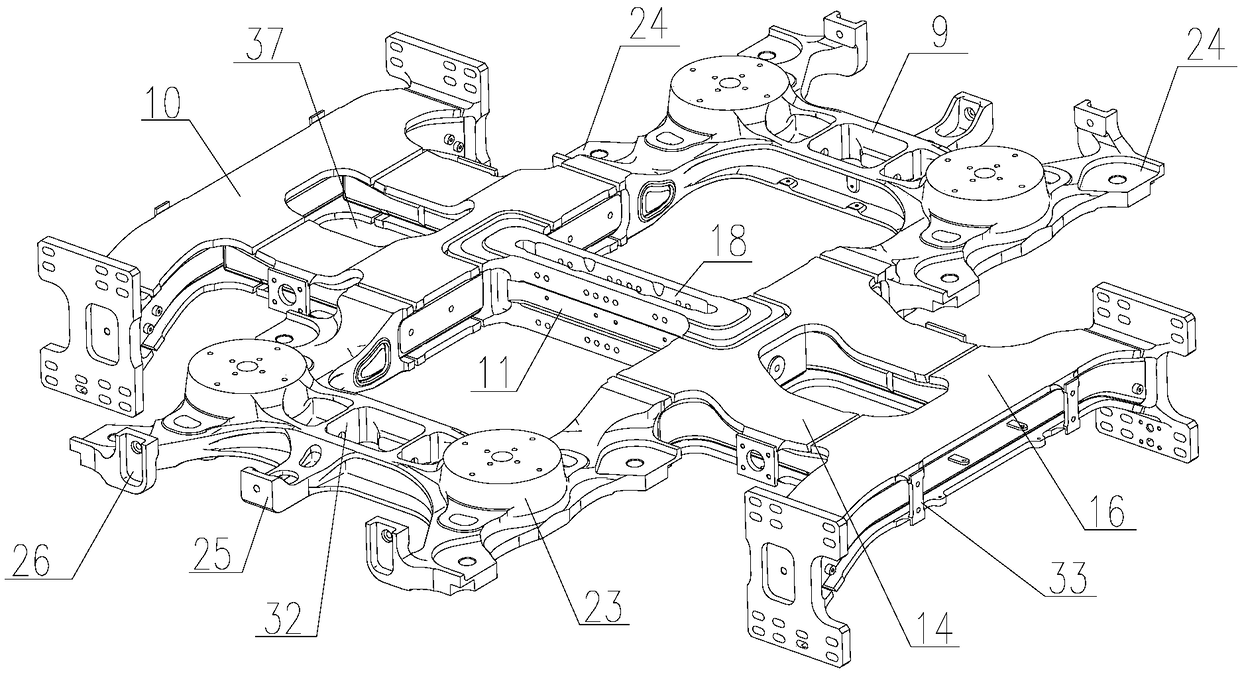 A low-floor articulated rail vehicle bogie frame and bogie