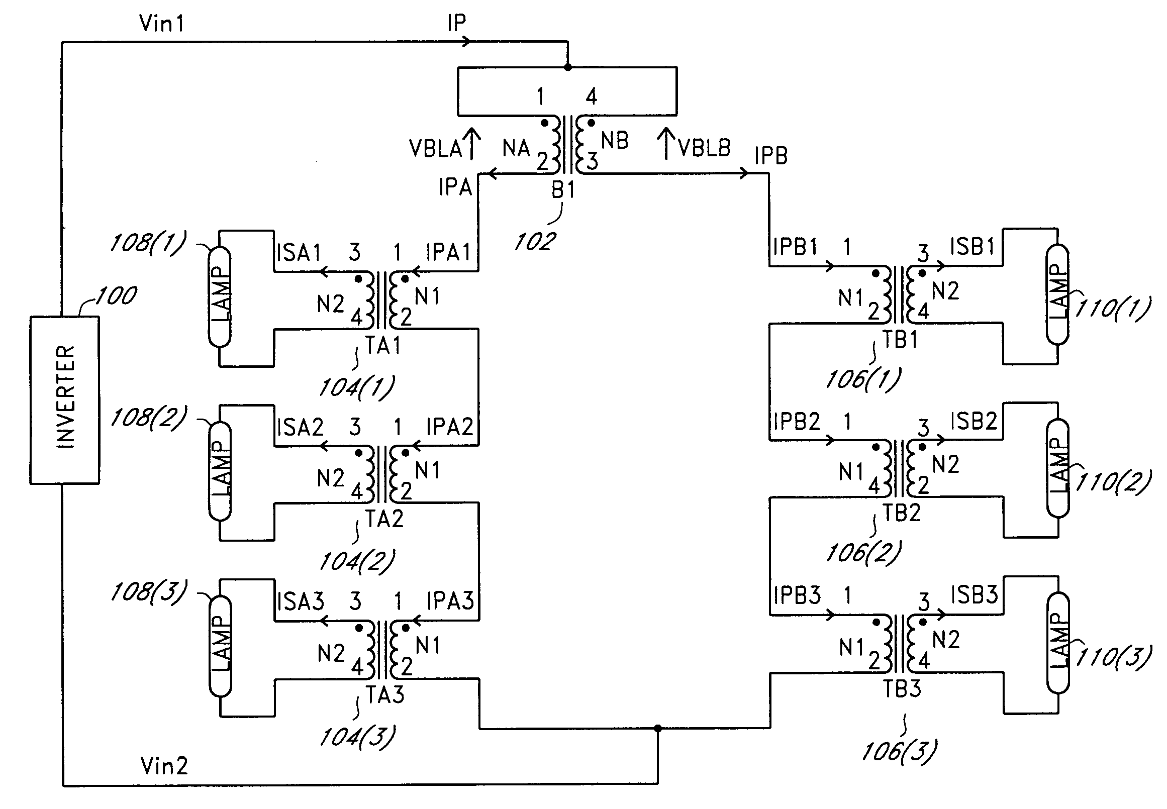 Primary side current balancing scheme for multiple CCF lamp operation