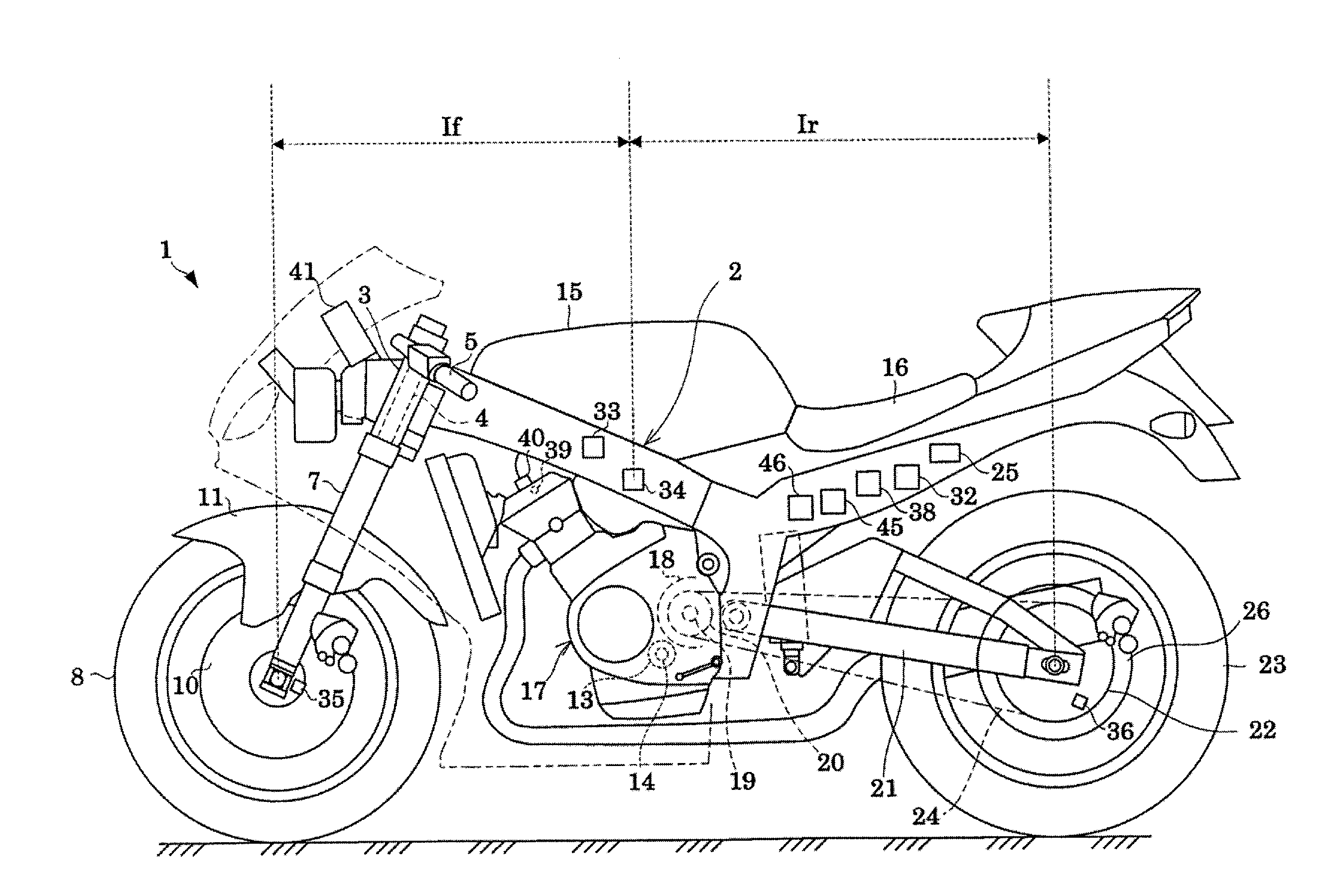 Longitudinal force control apparatus and saddled vehicle having the same