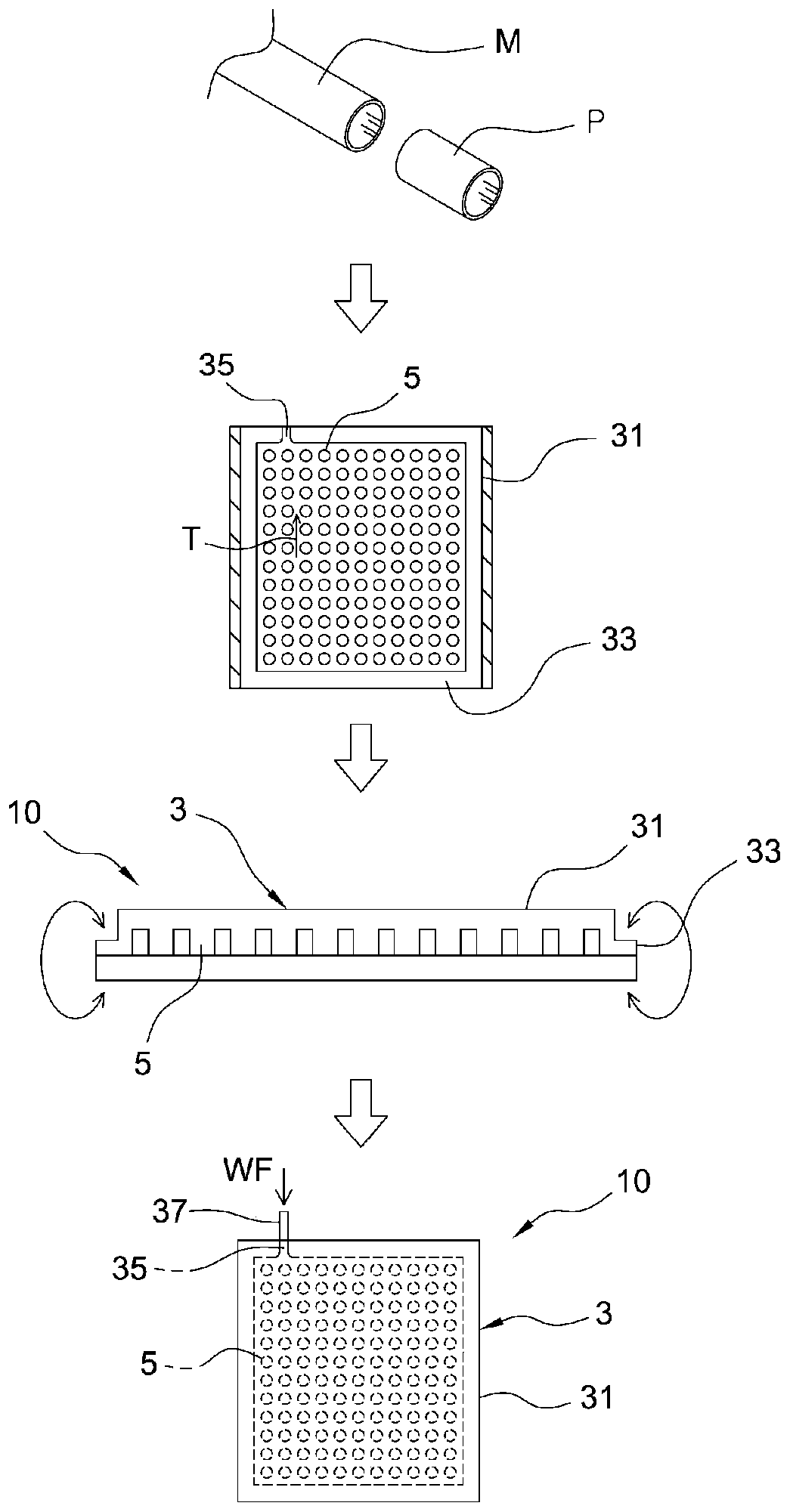 Thin plate-type heat pipe using pipe body and method for manufacturing same