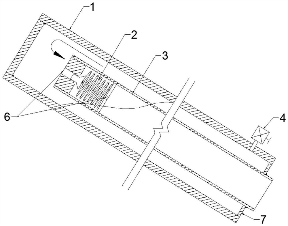 Exhaust device for construction of upwardly inclined frozen pipe casing and exhaust method for construction of upwardly inclined frozen pipe casing