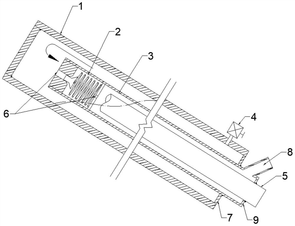 Exhaust device for construction of upwardly inclined frozen pipe casing and exhaust method for construction of upwardly inclined frozen pipe casing