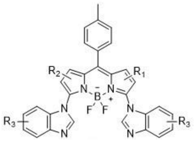 A kind of 3,5-dibenzimidazolyl-8-p-methylphenylfluoroborofluorine derivatives and its preparation method and application