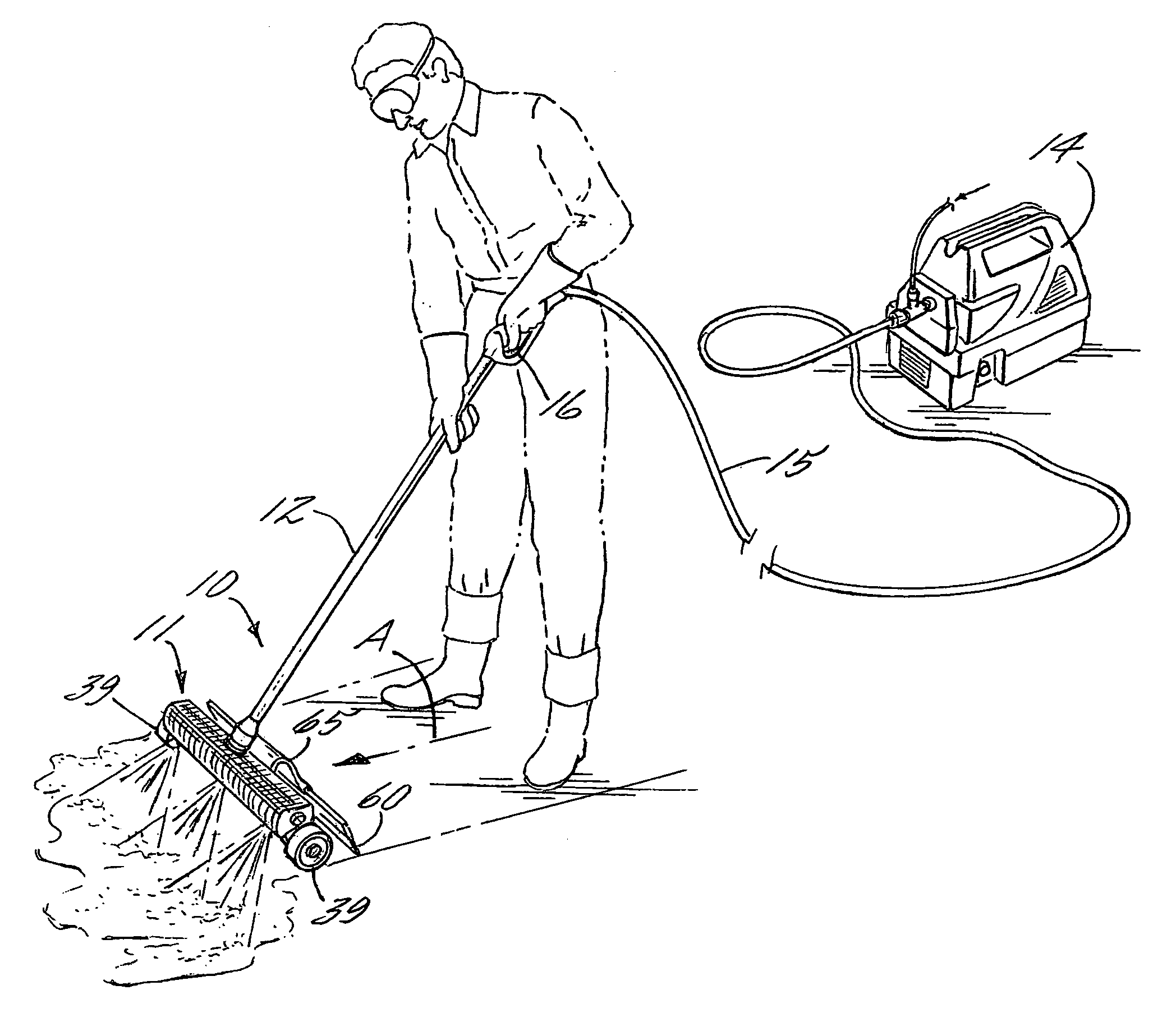 Water floor broom with clean-up squeegee