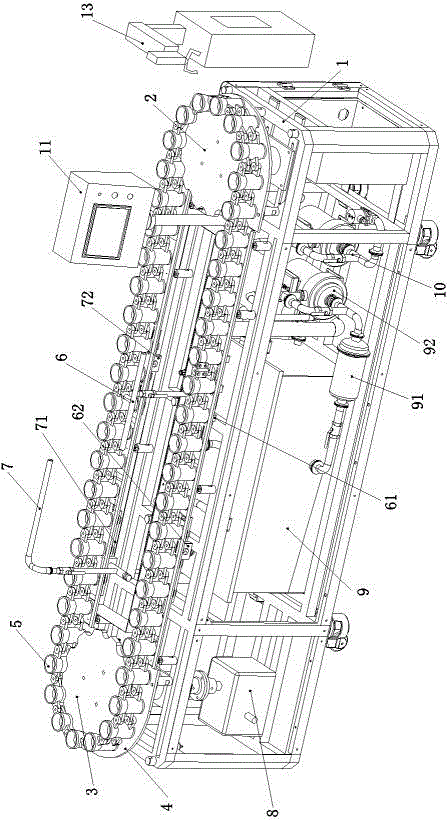 Inverted intermittent bottle washing machine