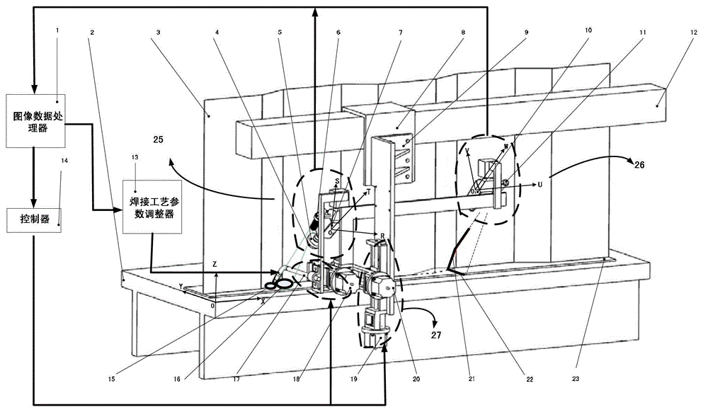 Visual tracking monitoring system and method in automatic corrugated thin plate fillet weld welding