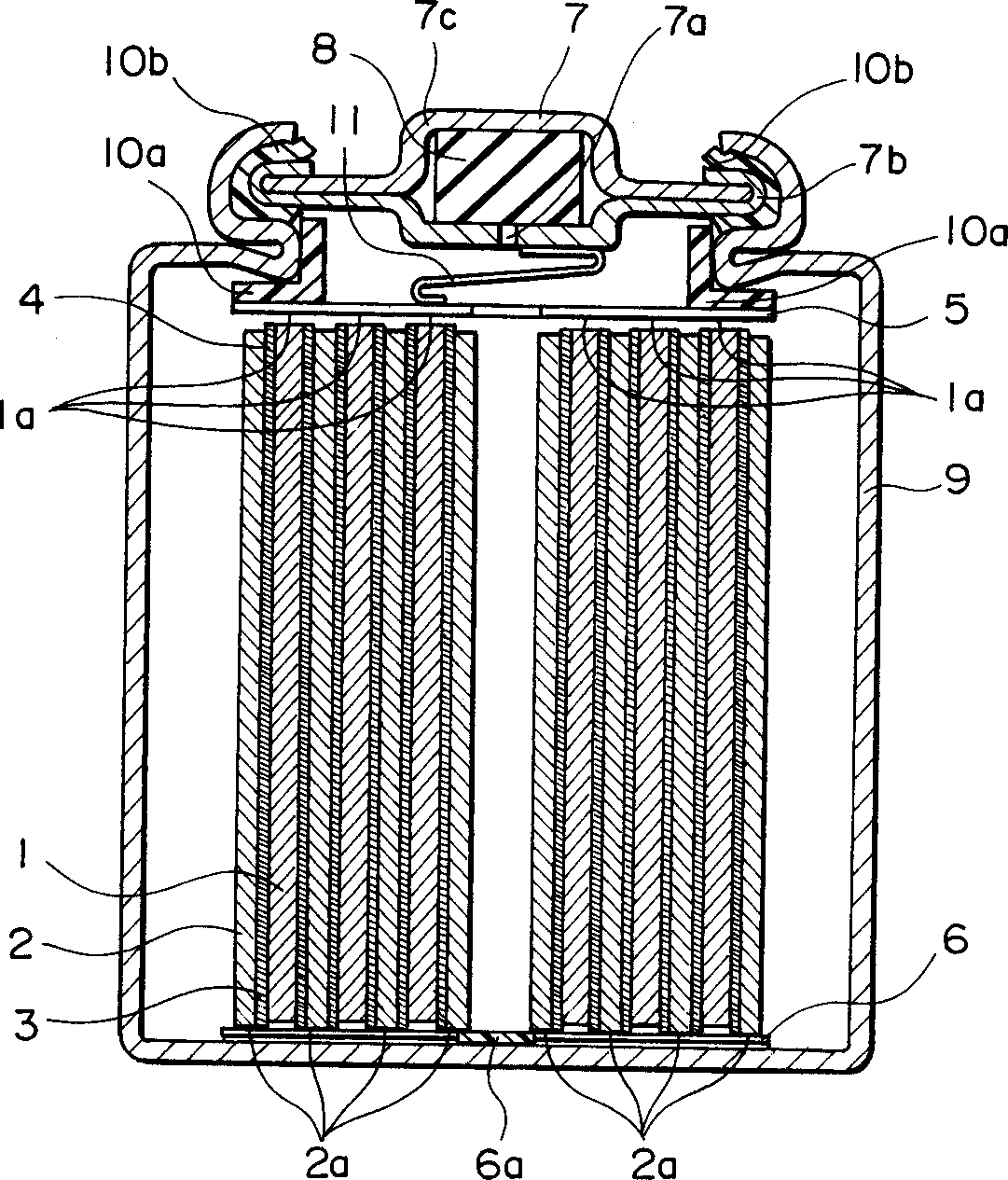 A battery, process for producing battery, process for producing battery case and battery pack