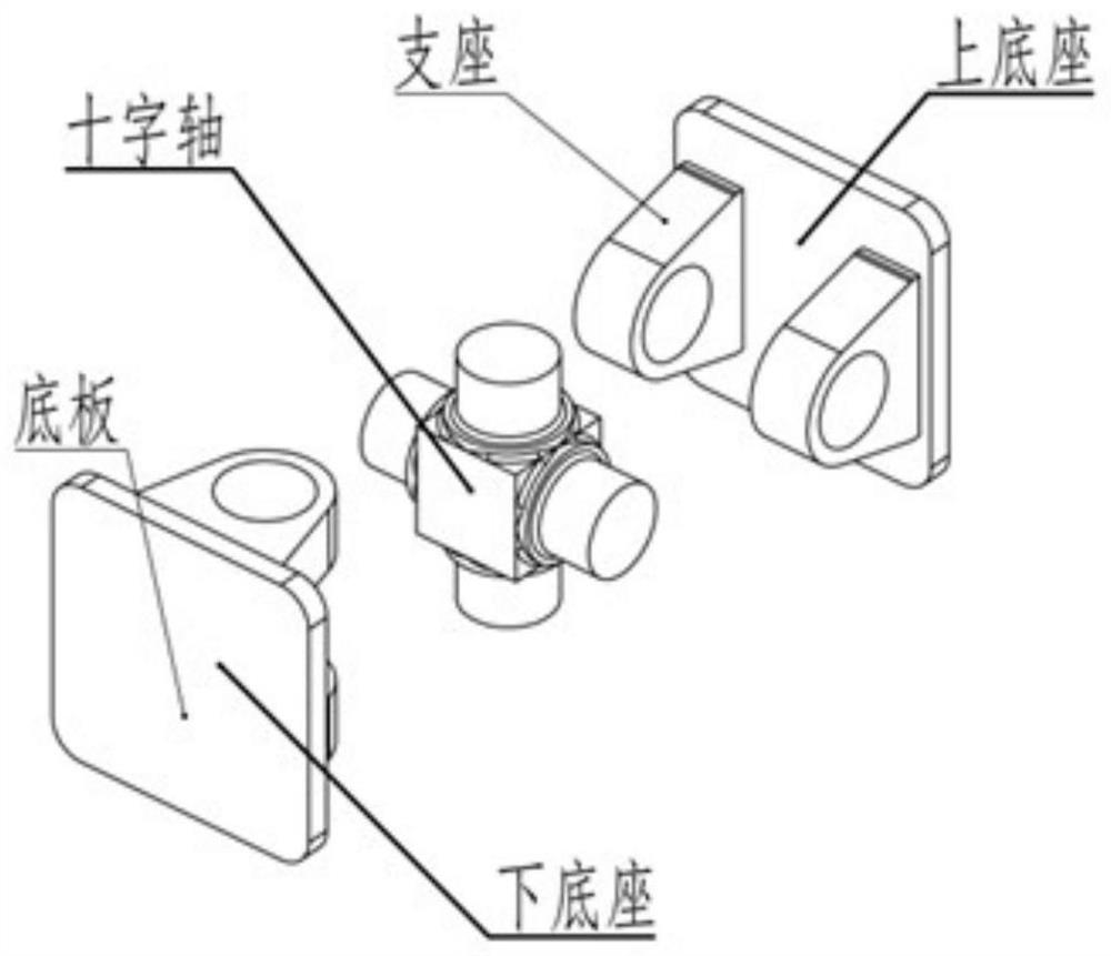 Universal joint pin type gimbal seat with three bearings for bearing force