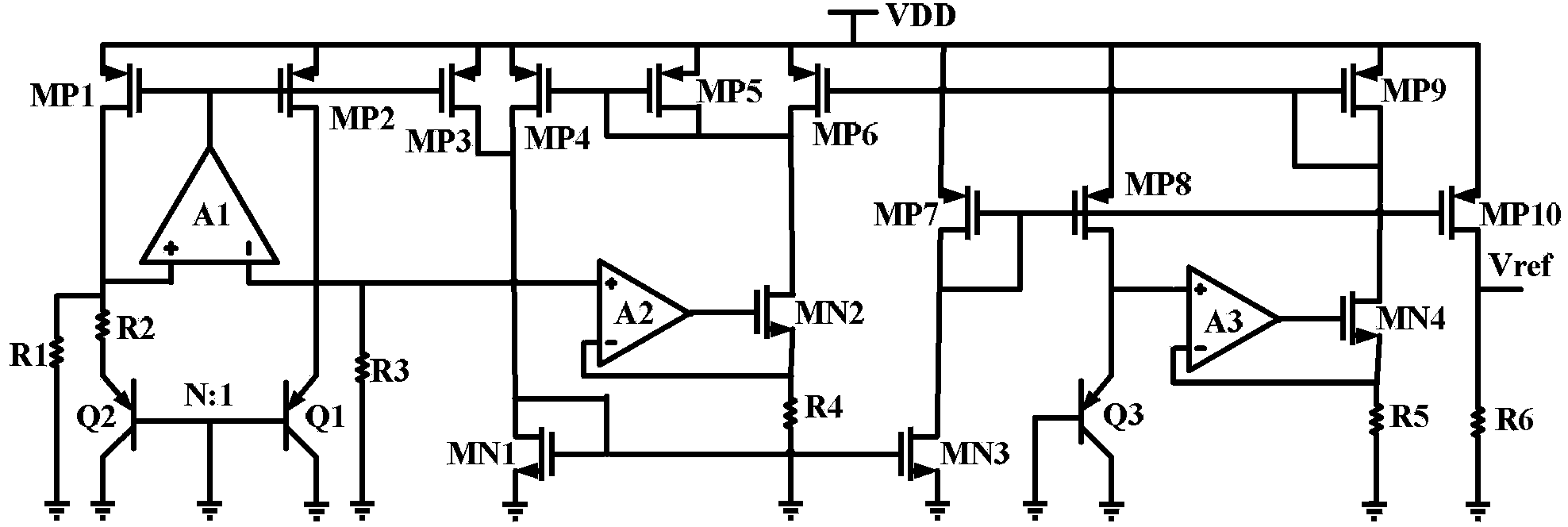 Band-gap reference voltage source with curvature compensation function