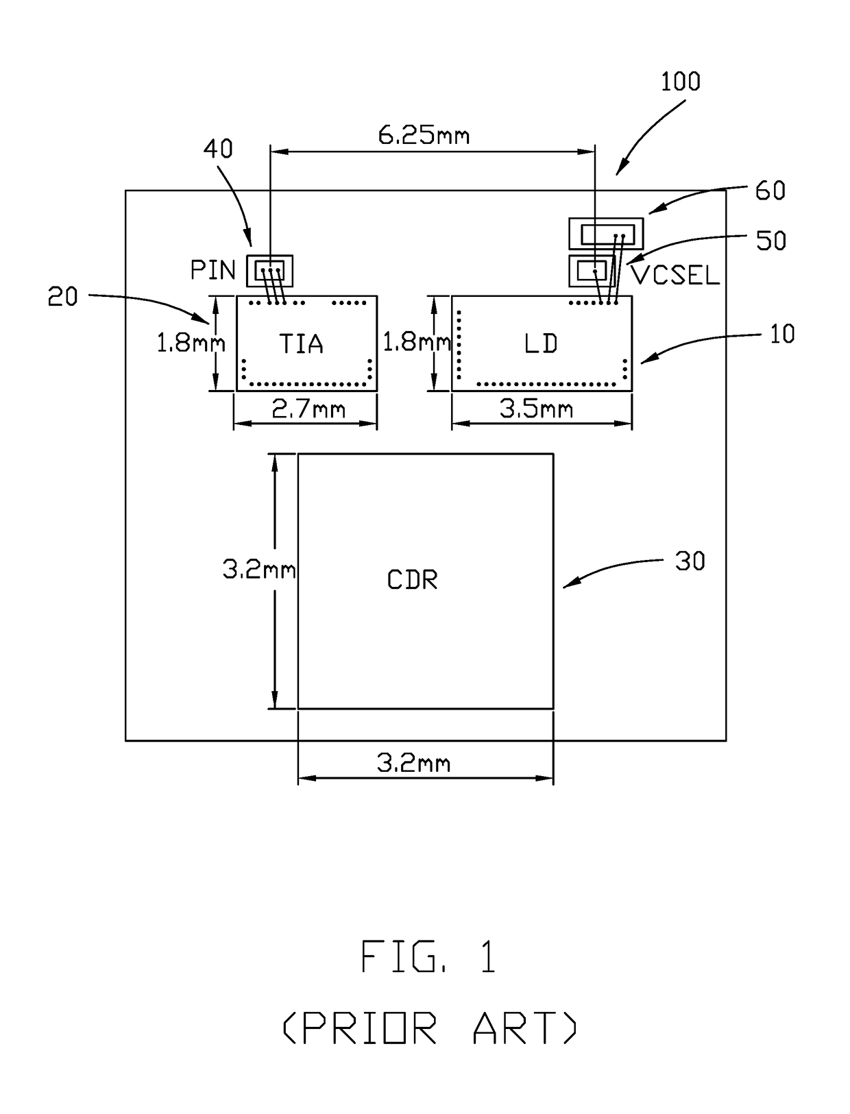 Layout of optical engine components and integrated circuits on a transceiver printed circuit board