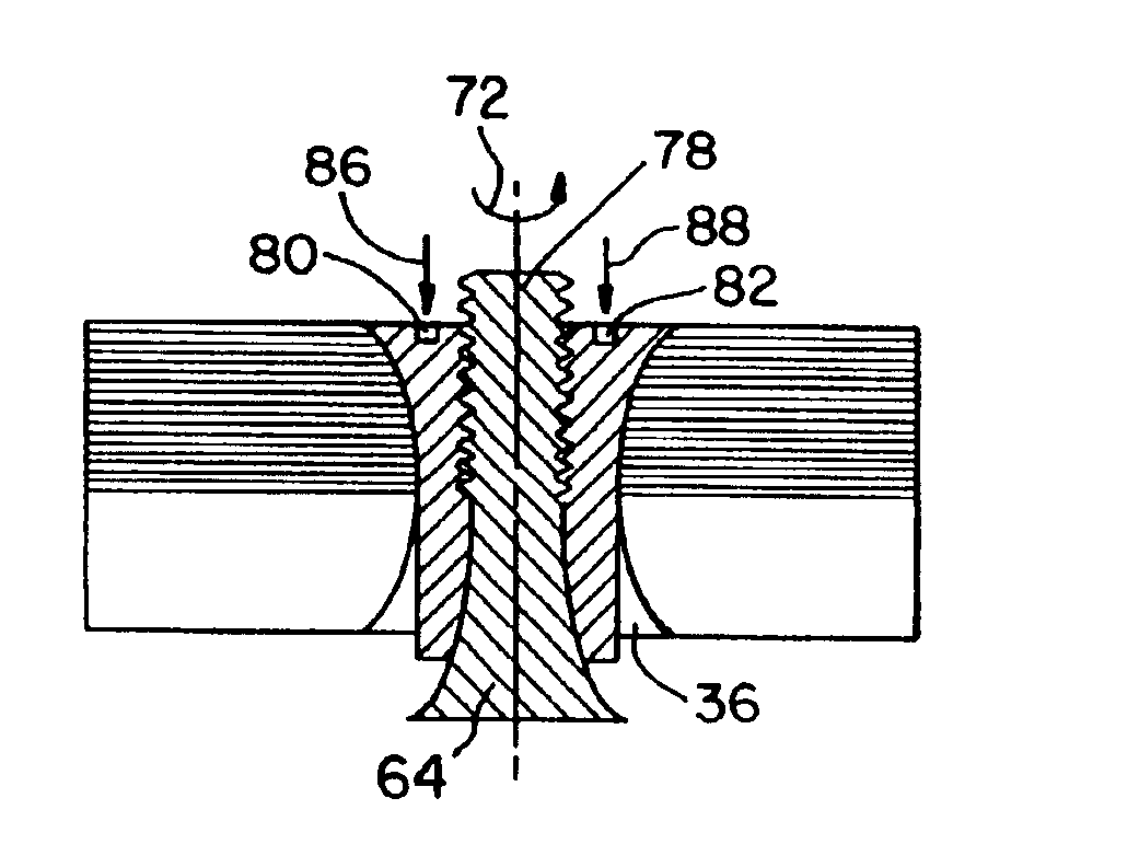 Fastening assembly and method for fastening a multi-layered laminate together