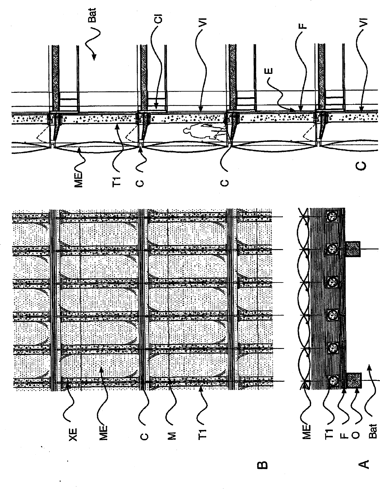Device for cultivating algae and/or microorganisms for treating an effluent, and biological frontage