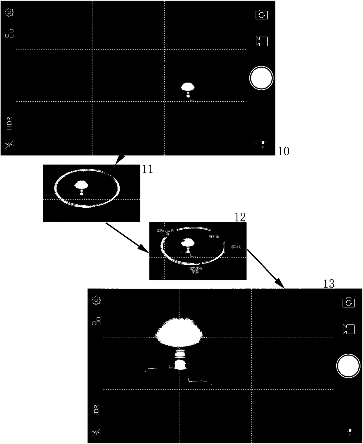 Method for realizing mobile phone photographing function with photographer composition awareness