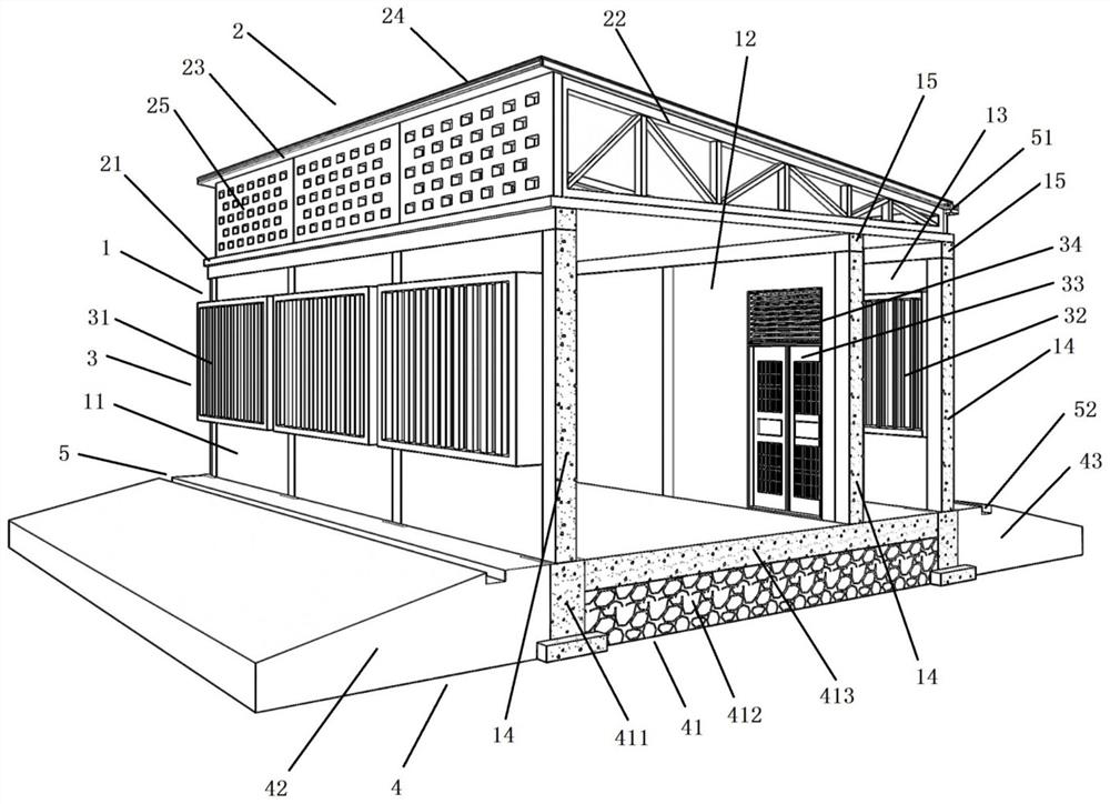 A prefabricated green building system suitable for hot and humid areas