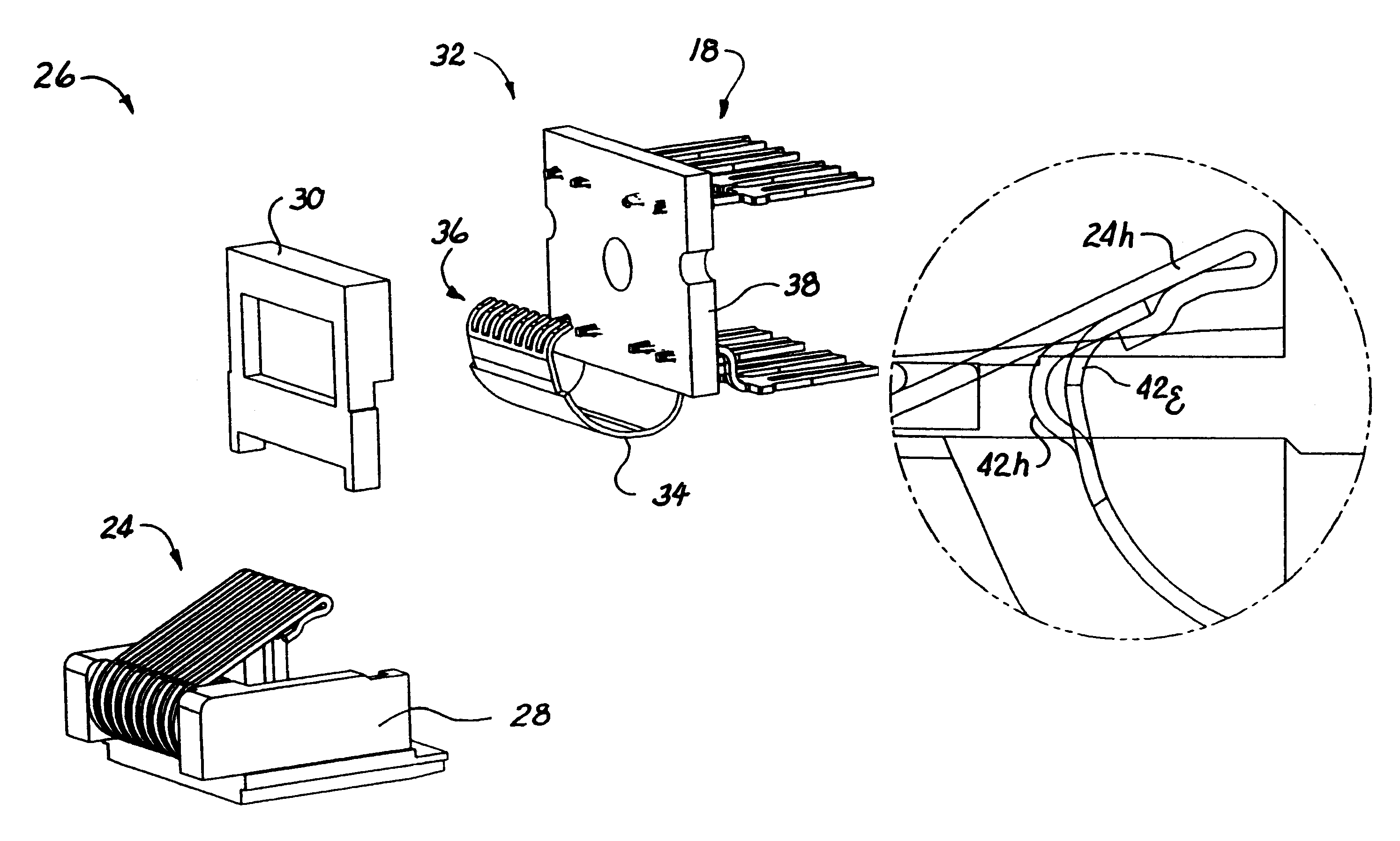 Communications connector with crimped contacts