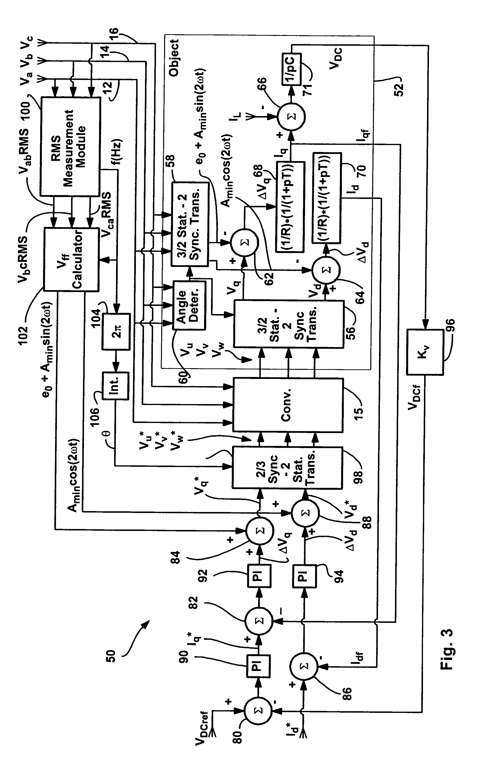 Method and apparatus for rejecting the second harmonic current in an active converter with an unbalanced AC line voltage source