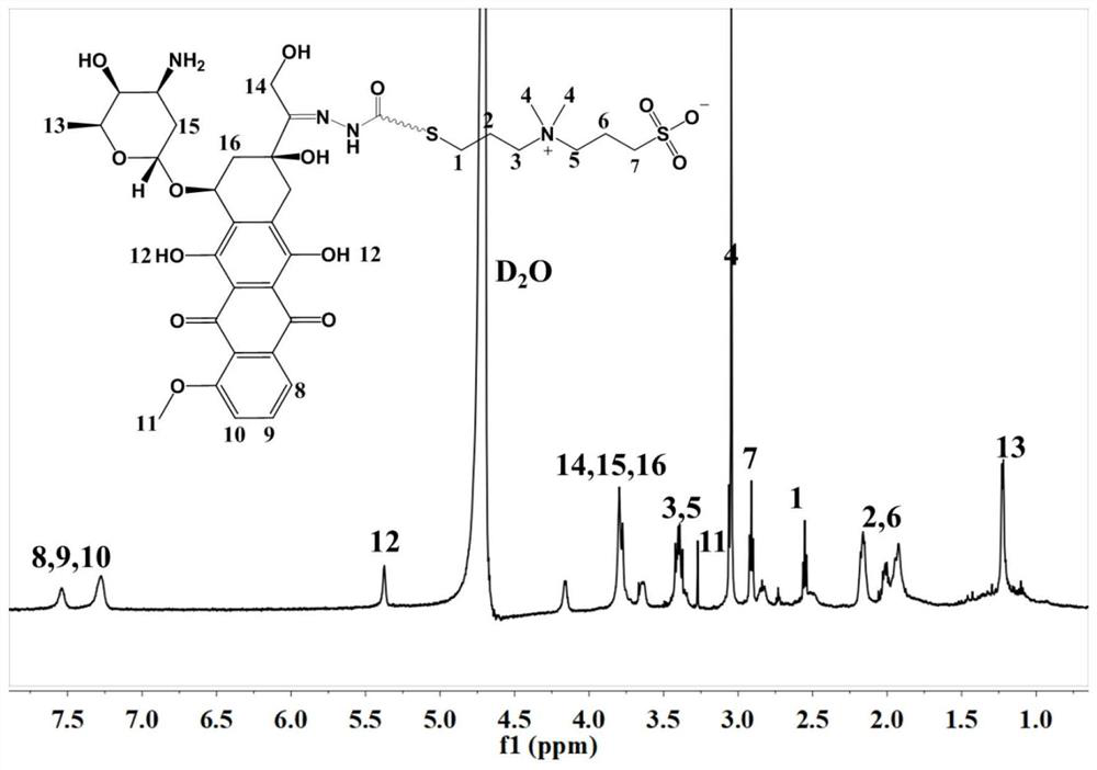 A doxorubicin derivative based on mercapto-betaine modification, nano drug and preparation method thereof