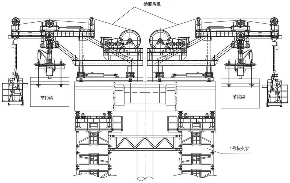 Construction method for assembling prefabricated cantilevers of large-span sections of bridge to span existing bridge