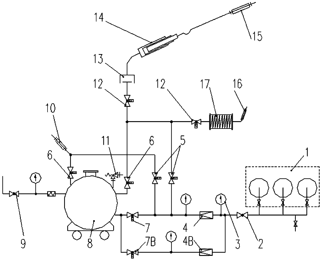 Dry powder spray feeding system and lifting fire truck