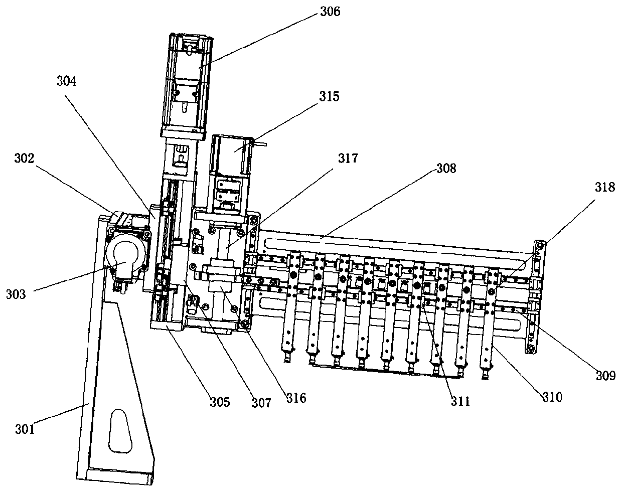 Feeding and fine arranging assembly machine for evaporator radiating fins and feeding and fin arranging method thereof