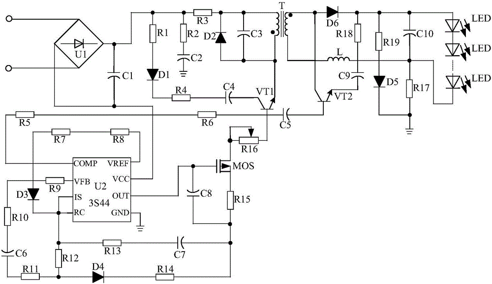 Energy-saving power circuit for diode withstand voltage-type cold-light LED