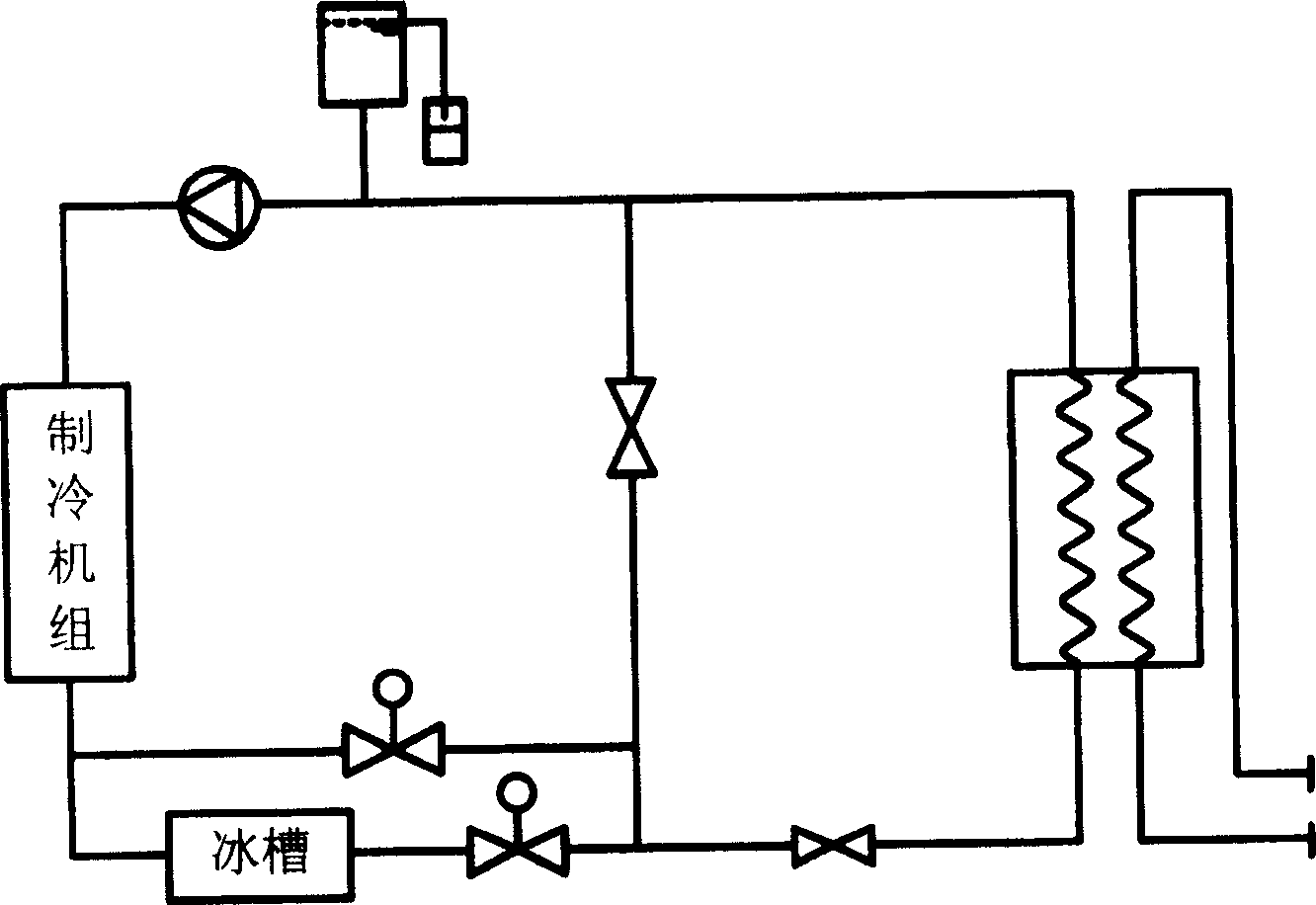 Ice smelting and cold storage device in parallel mono heat exchanger