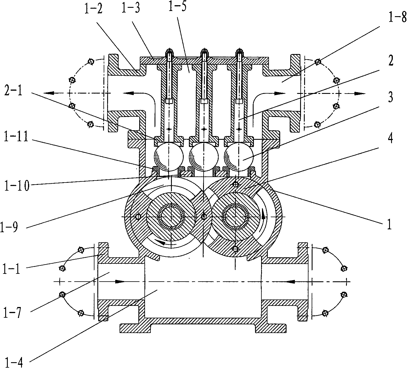 Rotor-type internal-compression oil-gas mixed transport pump unit