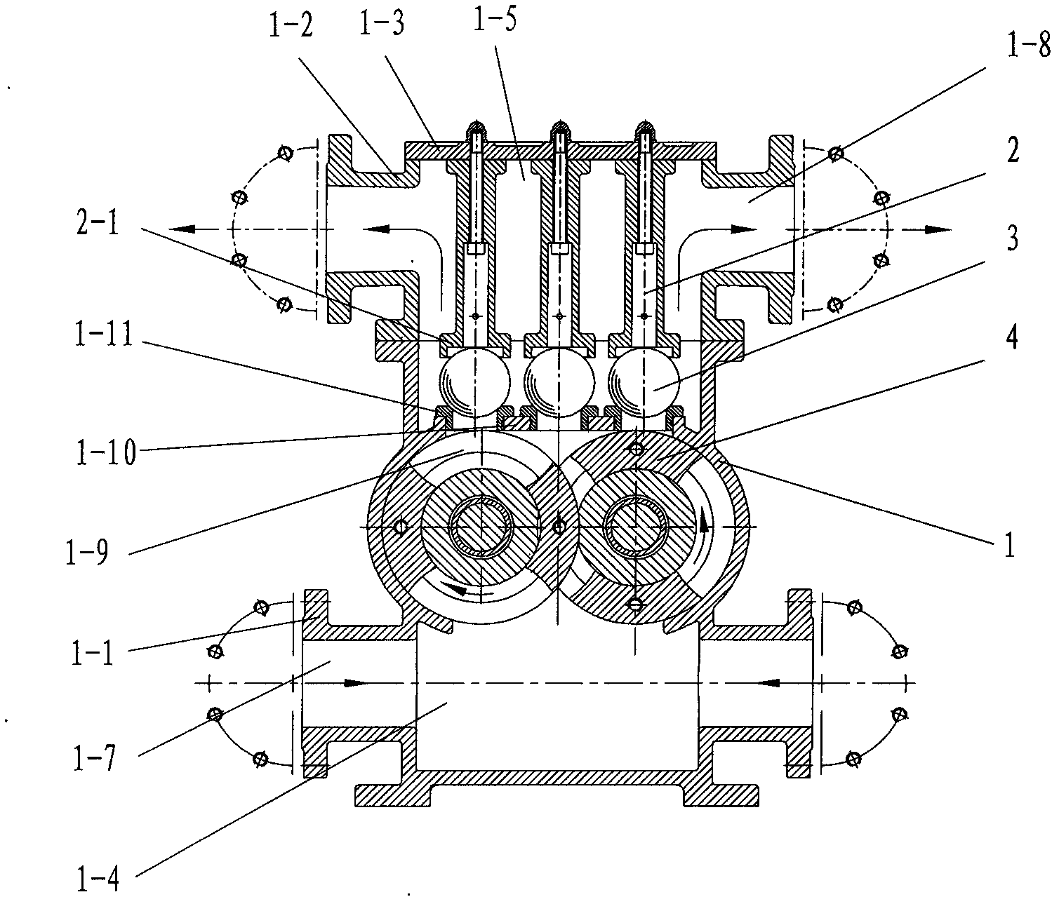 Rotor-type internal-compression oil-gas mixed transport pump unit