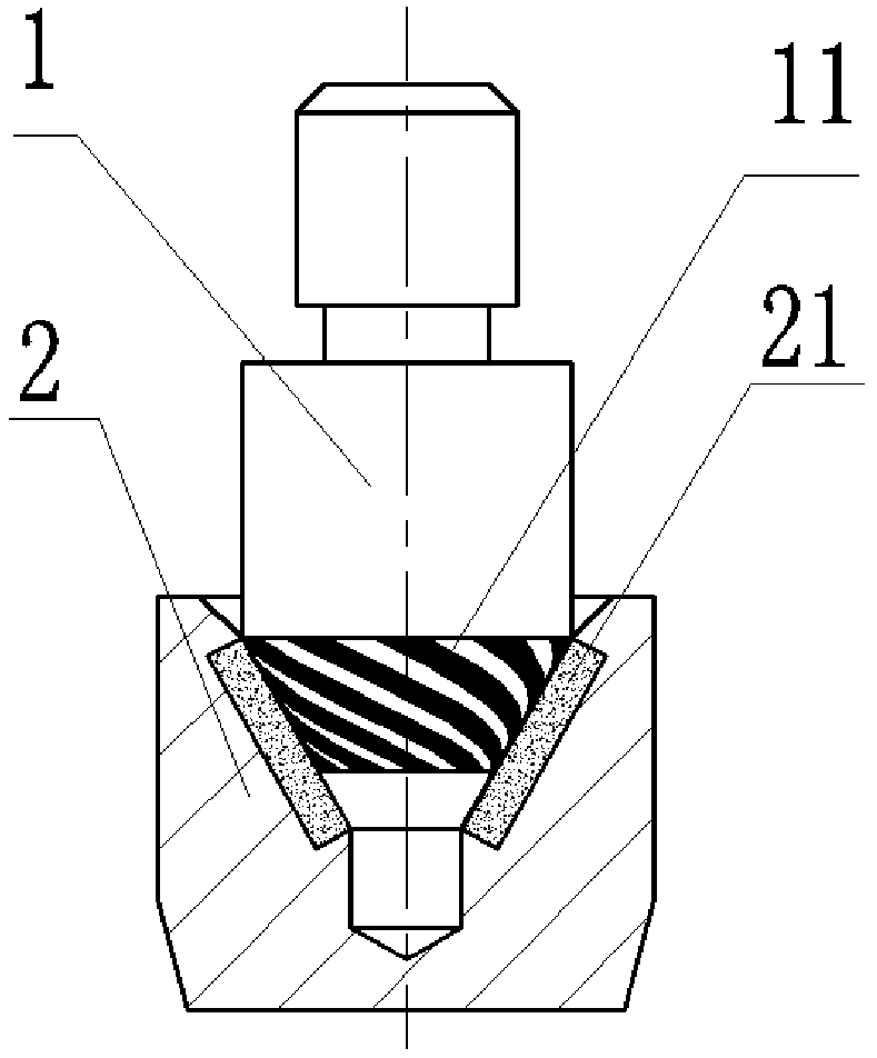 Conical dynamic pressure spiral groove bearing containing self-lubricating material