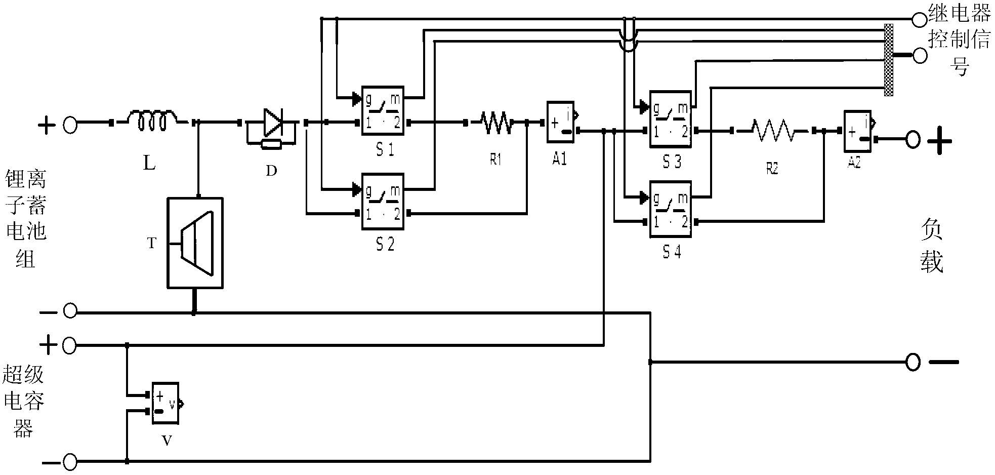 Active control type hybrid power system for pure electric bus and control method of active control type hybrid power system
