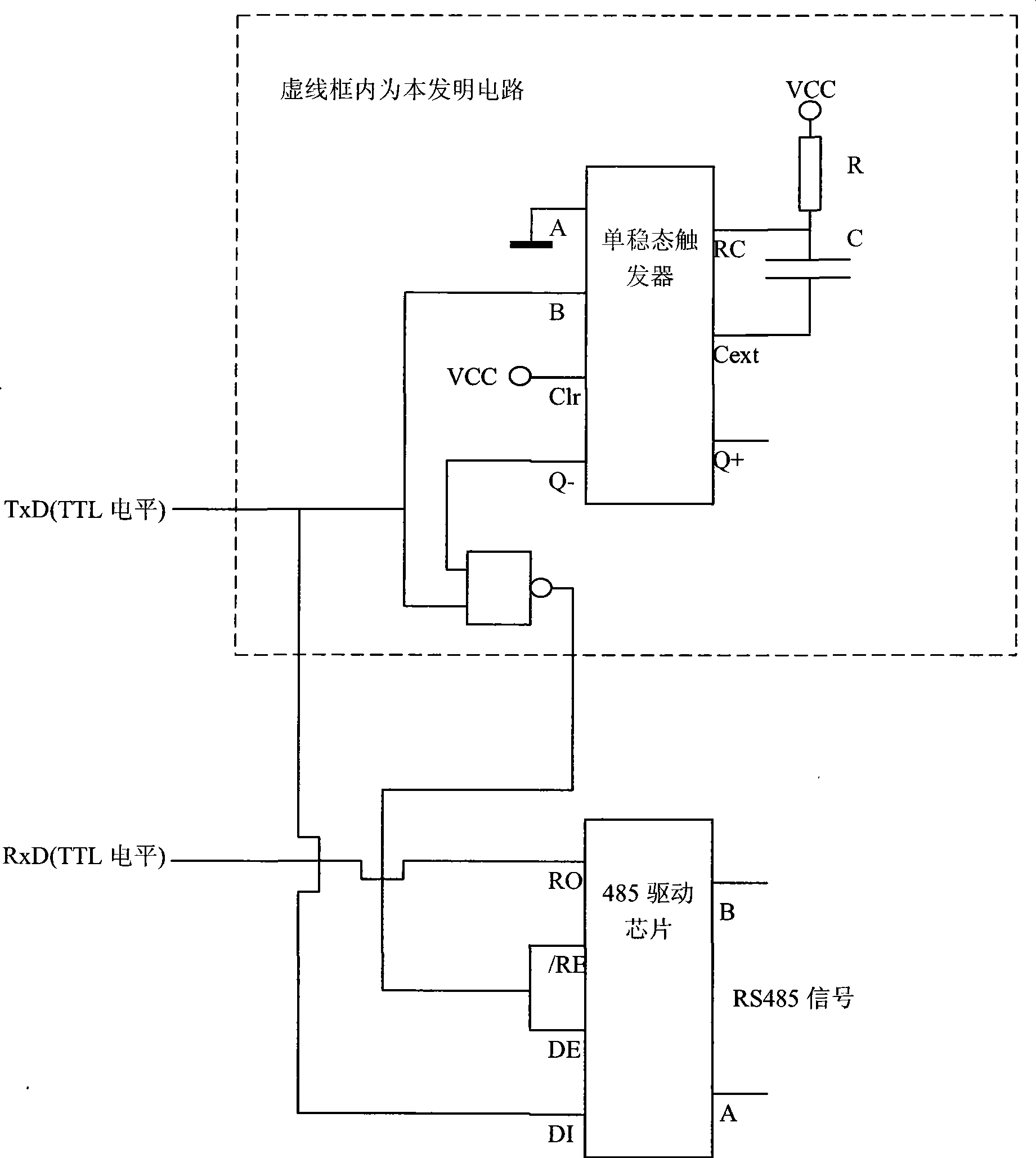 Circuit for generating RS485 flow control signal by asynchronous communication