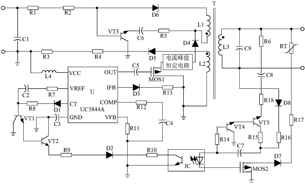 Current peak constant circuit-based switching power supply for leather spray dryer