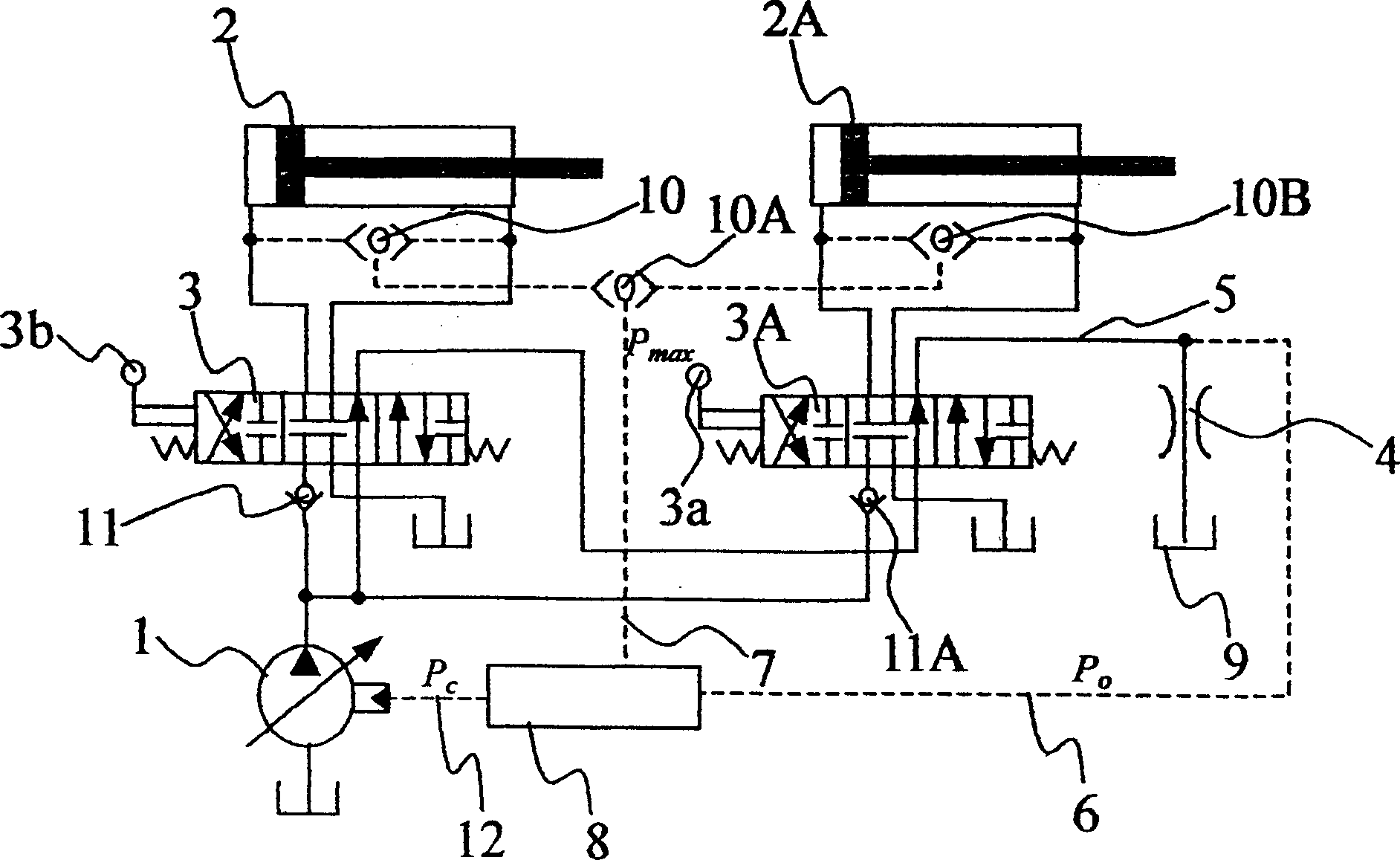 Load sensing hydraulic system for controlling six-way multiple unit valve