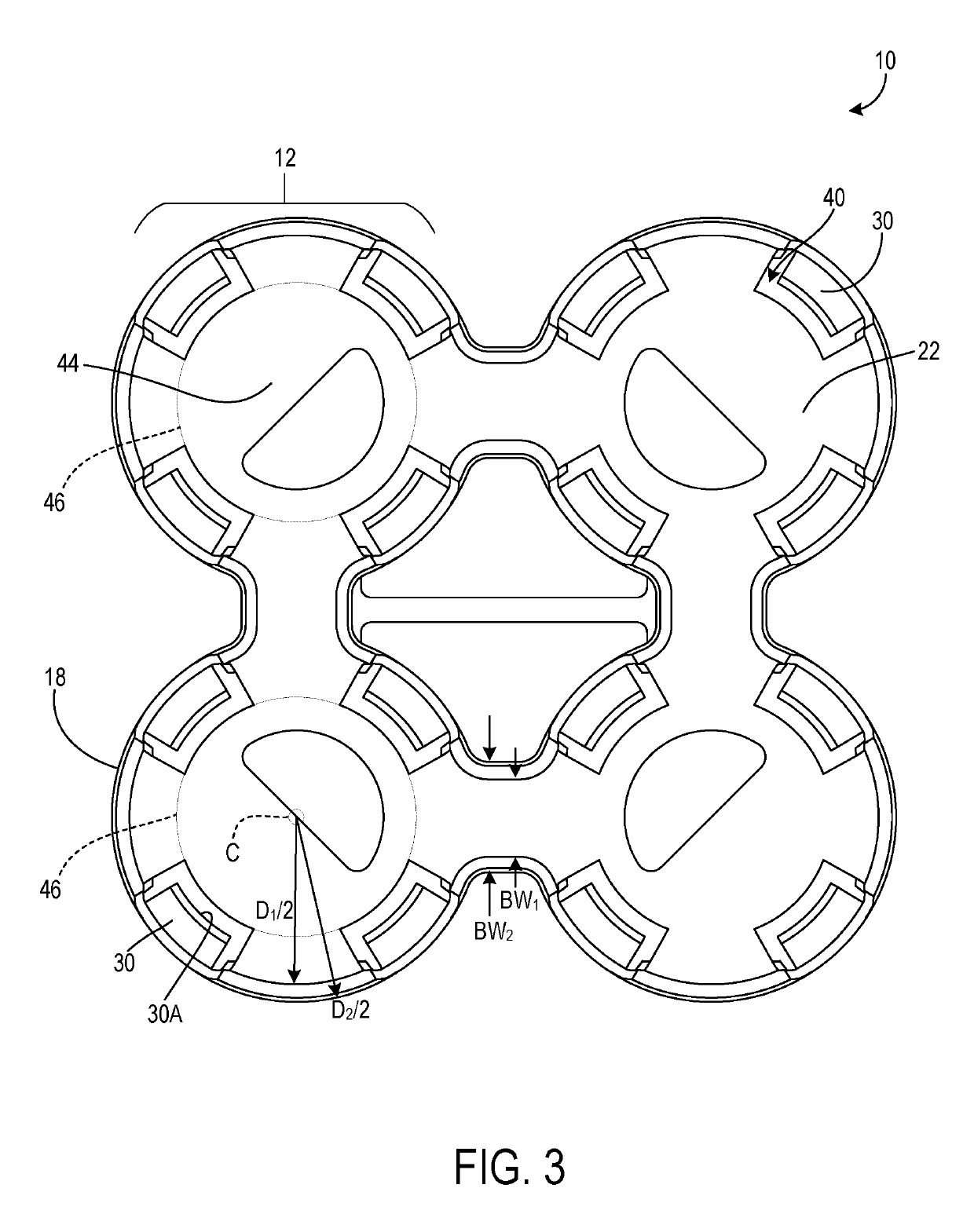 Container carrier with flexible flange