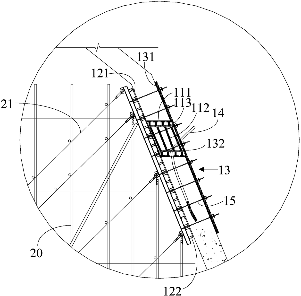 Formwork system and construction method for large-span window openings on double-sided clear water inclined walls