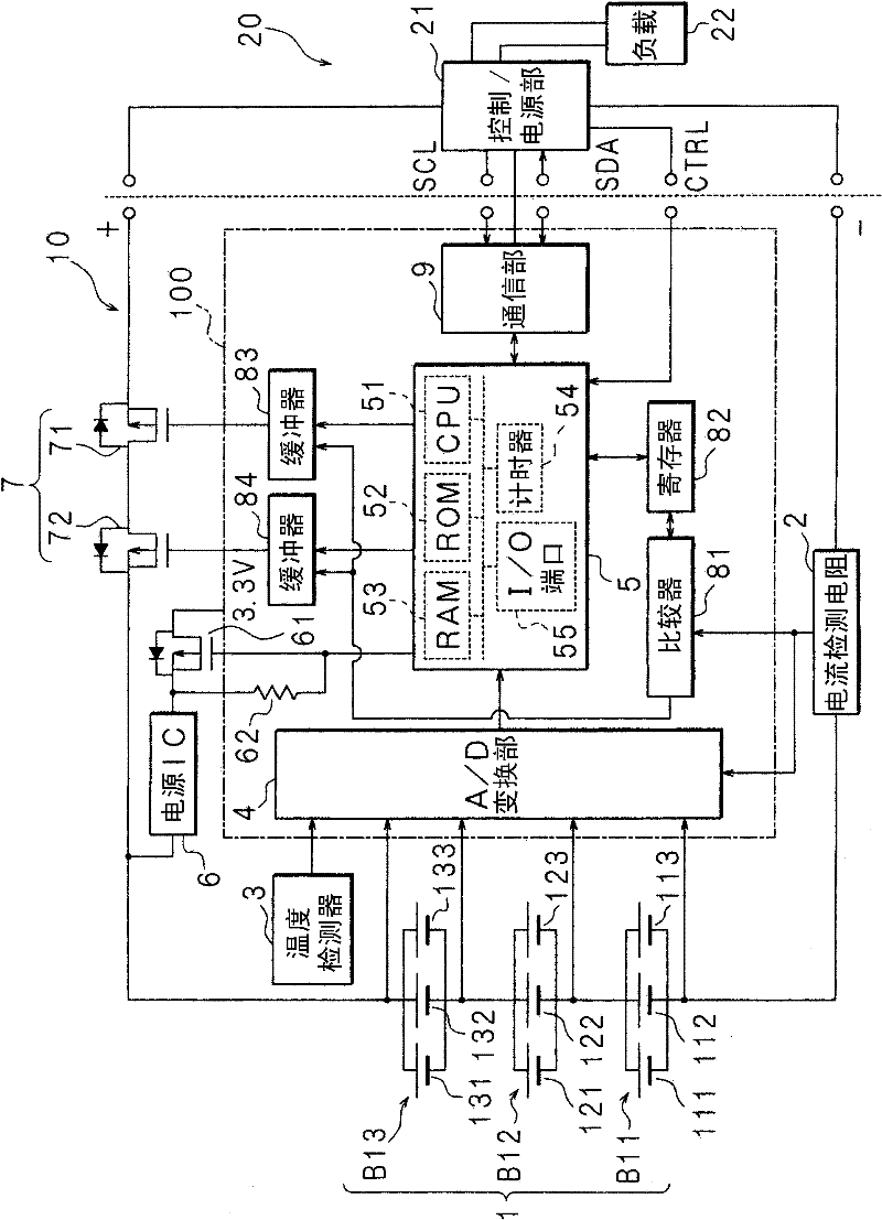Battery pack for practical low-power mode current detection and method of detecting excessive current