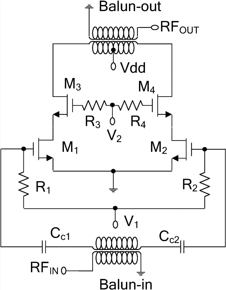 Low-cost radio frequency differential amplifier