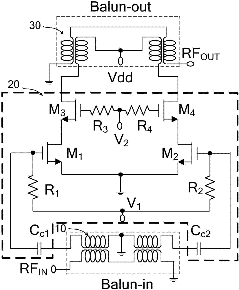 Low-cost radio frequency differential amplifier