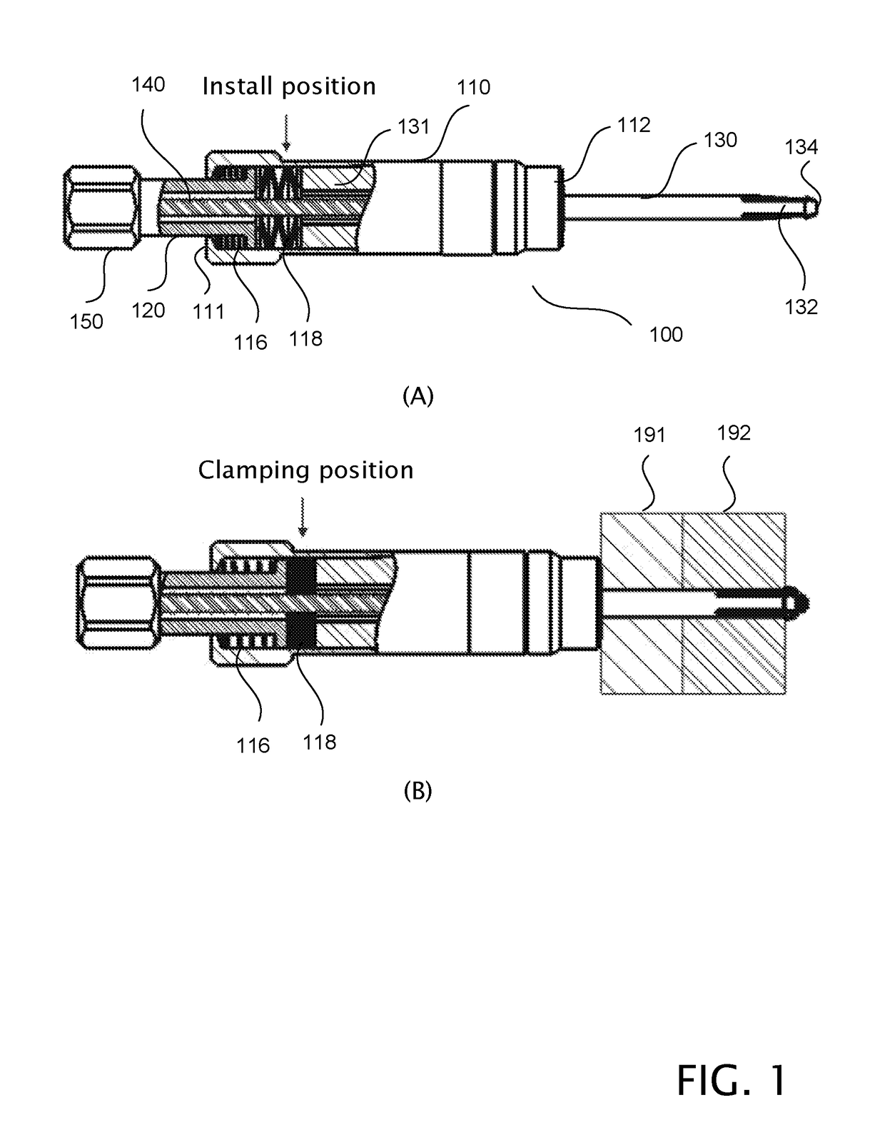 Single side temporary fastener with constant pressure feature