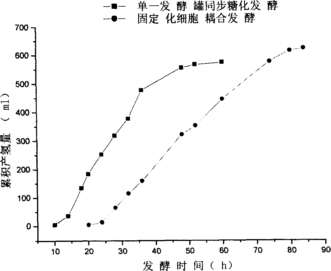 Method for vapour-exploding stalk enzymolysis coupling ferment for hydrogen production by using immobilized cell