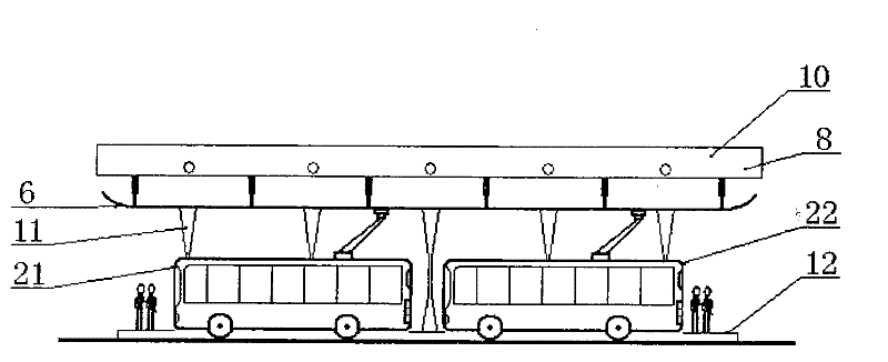 Stand column shelter of island type stop of parallel-connected elevated road