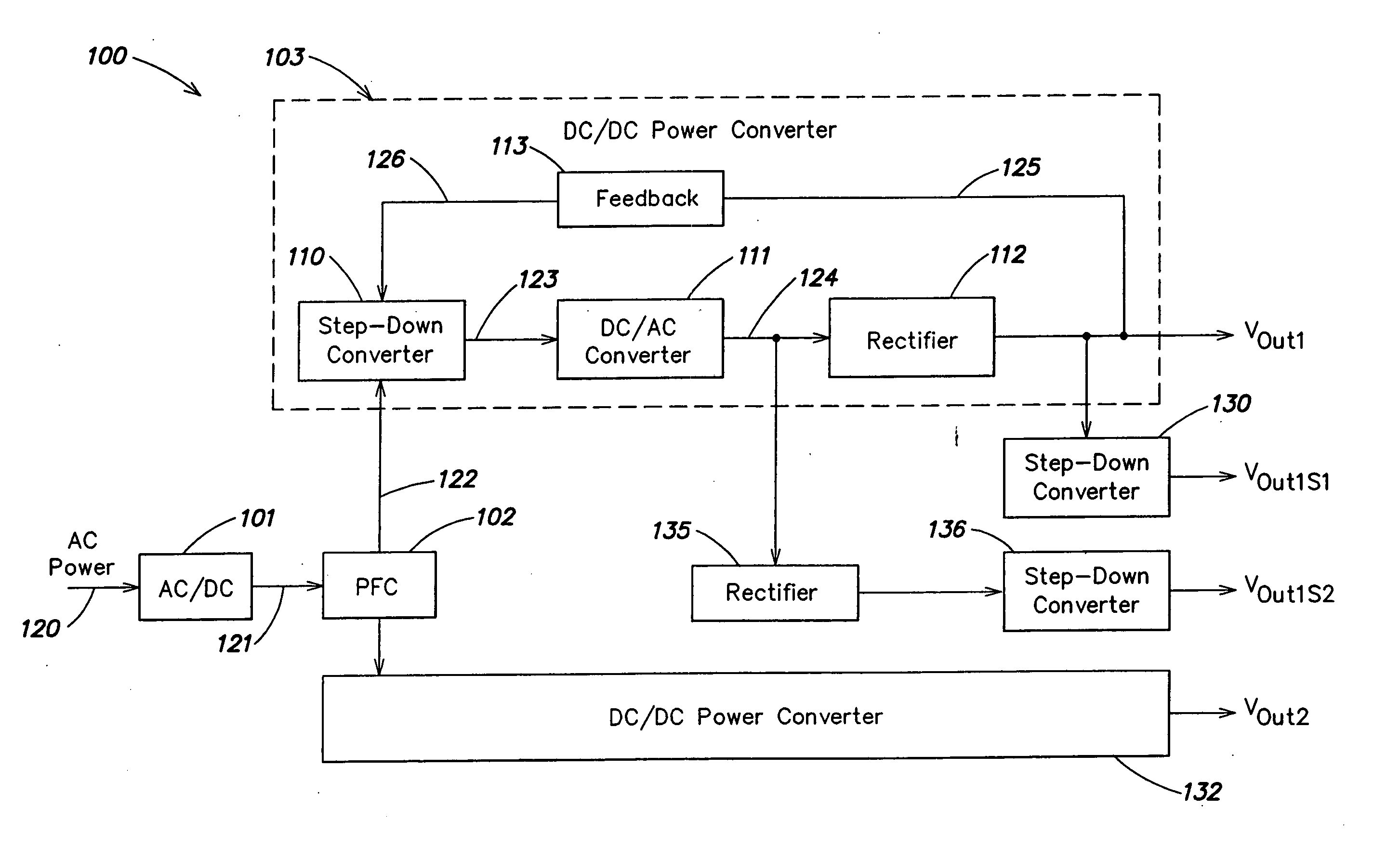 Switching type power converter circuit and method for use therein