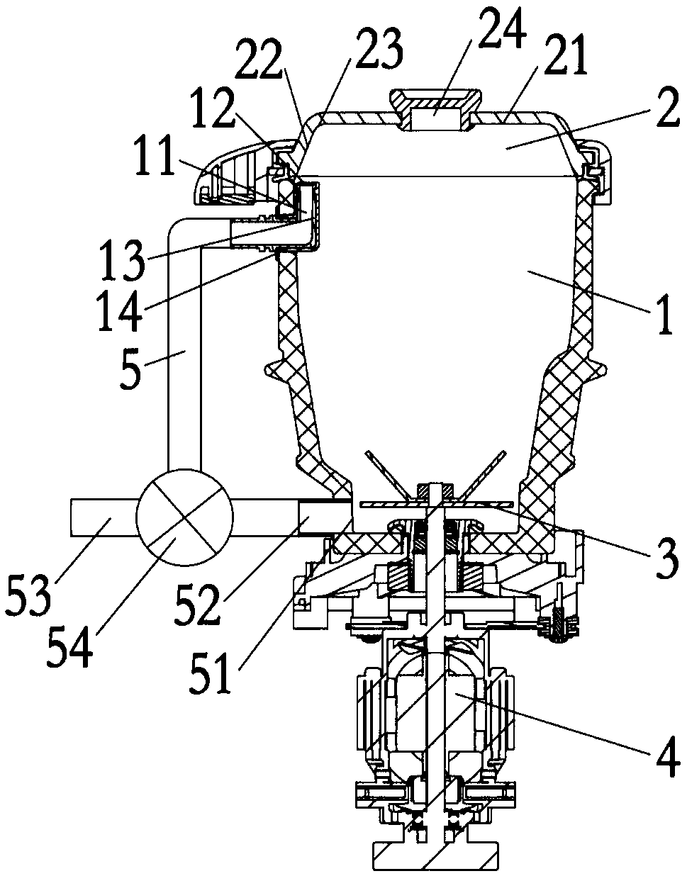 A self-circulating cleaning food processing machine