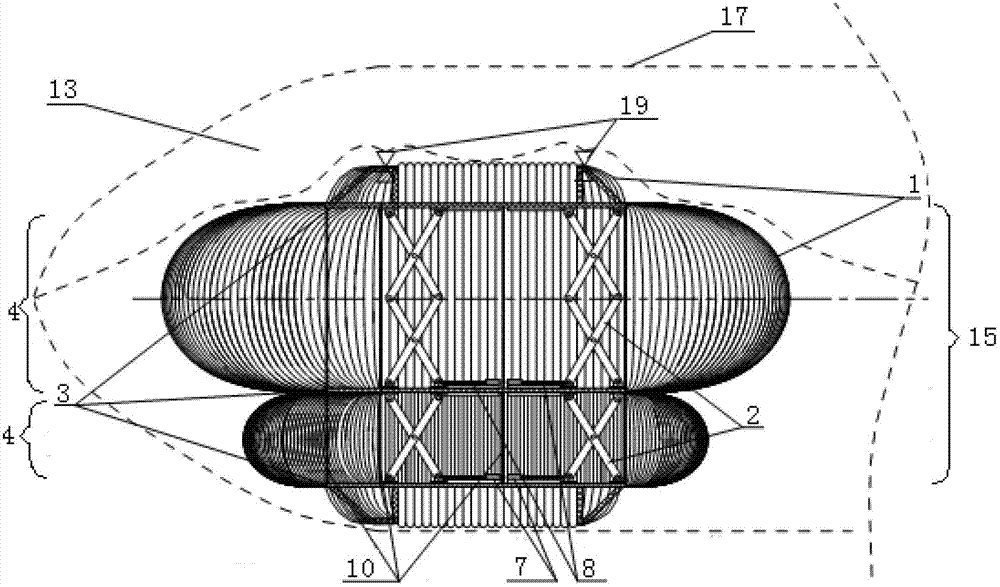 Airship airbag with shape-control frames