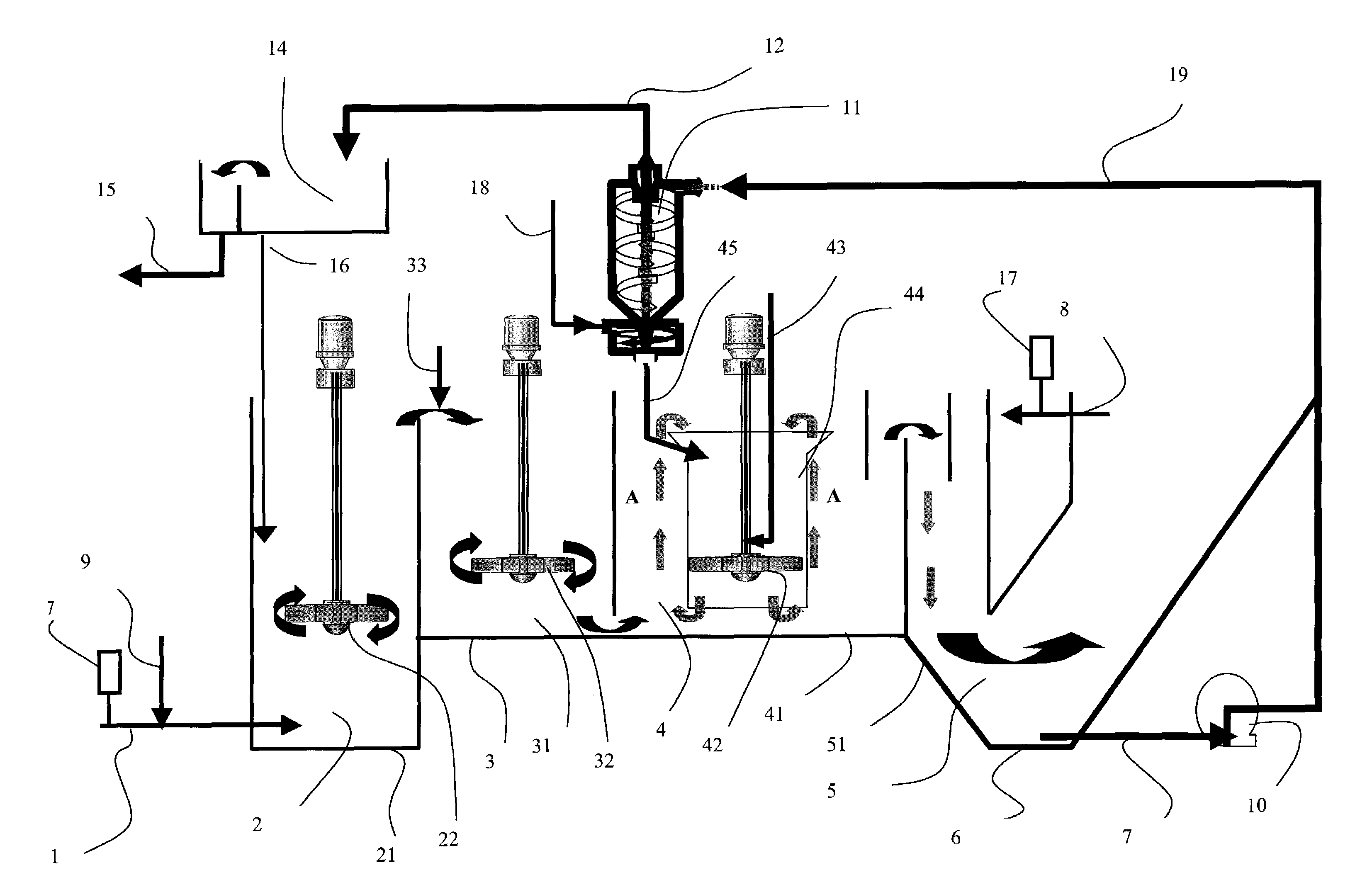 Water treatment method by ballasted flocculation, settling, and prior adsorbent contact